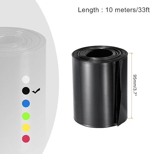 MECCANIXITY Battery Wrap PVC Heat Shrink Tubing 60mm Dia 95mm Flat 33 Feet(10meters) Black Good Insulation for Battery Pack