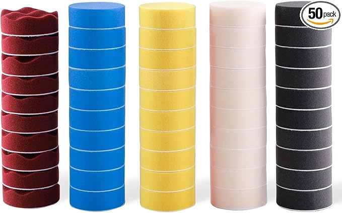 Polishing Pad, ZFE 50pcs 3 inch/80 mm Sponge Buffing Pads, Foam Polishing Pad Kit for Car Sanding, Polishing and Waxing