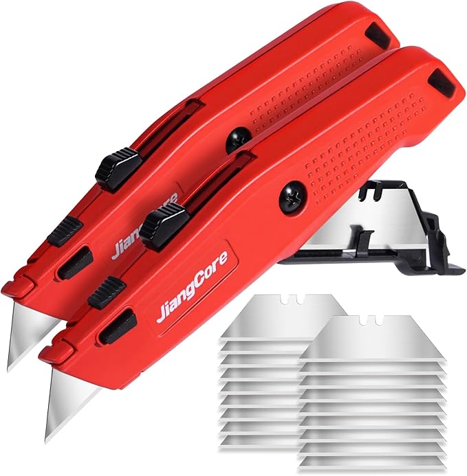 2-Pack Premium Utility Knife with 18 Blades – Retractable Shop Knife for DIY, Packaging, Construction – SK5 Steel Blades, Quick-Release & Anti-Slip Grip