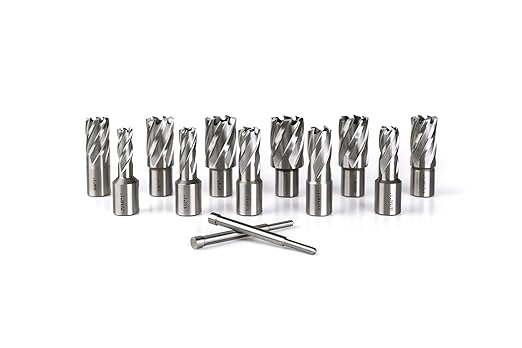 OSCARBIDE Annular Cutter Set 13pcs,1" Cutting Depth,3/4" Weldon Shank, 7/16 to 1-1/16 inch Cutting Diameter Mag Drill Bits for Magnetic Drill Press with 2 pcs Pilot Pins