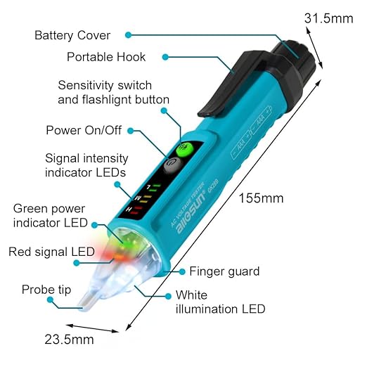 allsun Non-Contact AC Voltage Tester Pen 12-1000V, Dual Sensitivity & LED Flashlight, Live/Neutral Wire Breakpoint Finder, Auto Power-Off, Electrical Circuit Detector for Outlets, Wires, Breakers