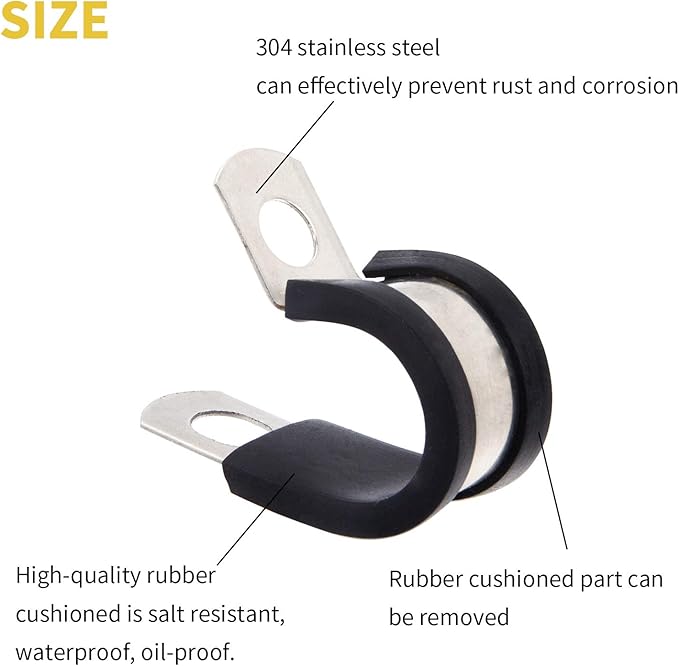 24pcs Wire Clamps 1/2 Inch, Stainless Steel 304 Cable Clamps Rubber Cushion, Pipe Clamp for wiring, lines, hoses and cables