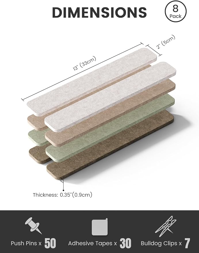 Fluxynara Cork Board Alternative Felt Strip Board 8-Pack 13"x2", Office Pin - Image 2