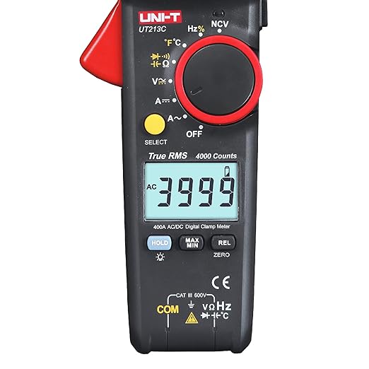 UNI-T Clamp Meter UT213C AC DC Amp Meter Clamp Multimeter Tester 400A TRMS Auto Ranging 4000 Counts HVAC Voltmeter Frequency Ohmmeter Capacitor Tester Temperature Continuity Tester Diode
