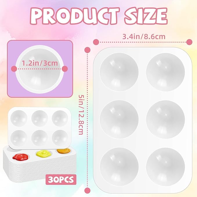 30 PCS White Plastic Watercolor Palette, 6 Well Rectangular Paint Palettes - Image 2