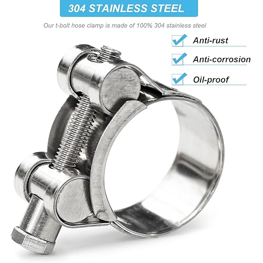 AKIHISA T-Bolt Hose Clamps,304 Stainless Steel Heavy Duty Adjustable Tube Clamps (23-25mm 4pack)