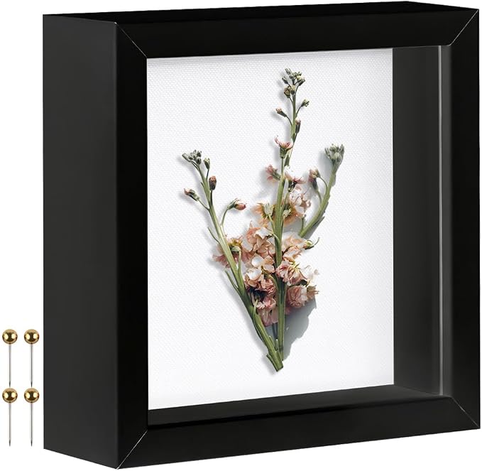 Black 5x5 Shadow Box Display Frame, Premium Linen Backboard and Included by Unknown