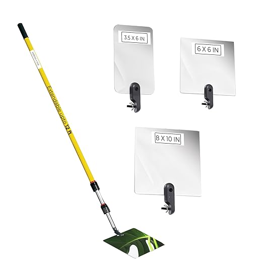 Inspection Mirror - Telescoping Heavy Duty, Lightweight & Durable, 4 ft - 12 ft Pole, 3 Size Acrylic Mirror
