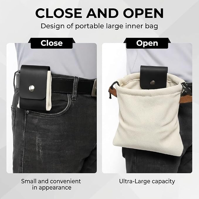 Toprank Leather Foraging Pouch – Collapsible Canvas and Leather Belt Bag - Image 3
