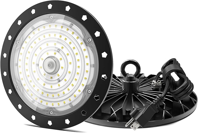 loyal UFO High Bay Commercial Shop Light: 6000K Industrial Lighting - for Warehouse Workshop Garage Factory with US Plug 1.2 Meter Cable