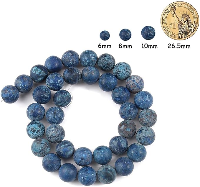 60pcs Natural Matte American Turquoise Gemstone Beads，6mm Frosted Round Loose - Image 2