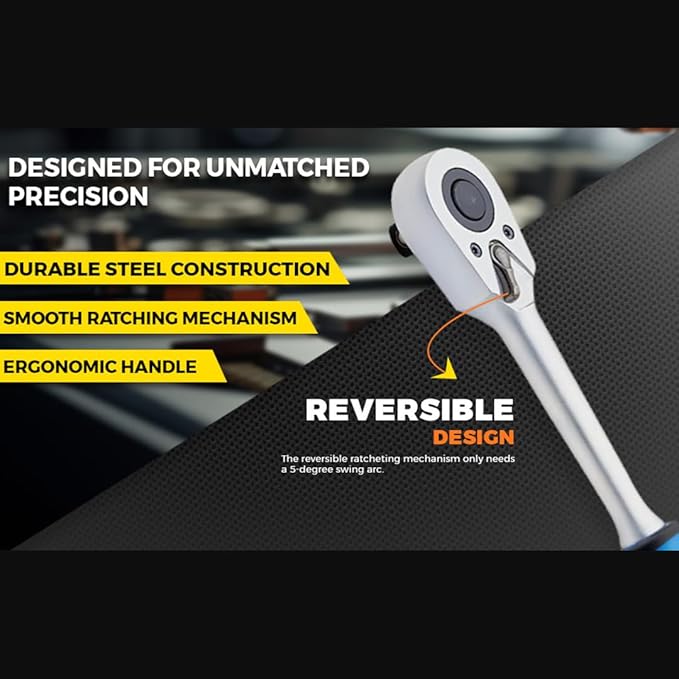 Socket Wrench, 1/2 Drive Ratchet Socket Wrench Dual Drive Ratchet Handles Wrenches with Soft Grip Locking Handle E-2203E