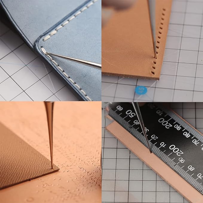 WUTA Leather Craft Awl Tools Leather Hole Punch Tool Sewing Punching Hole Maker Stitching Over Stitch Wood Handle 5 Packs