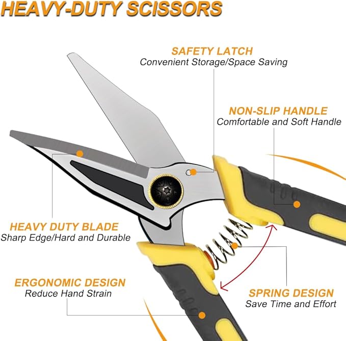 9-Inch Heavy Duty Scissors, Multifunction Shears for Cutting Cable Wires, Cardboard, Vinyl Siding, Straight Snips (Reinforce)