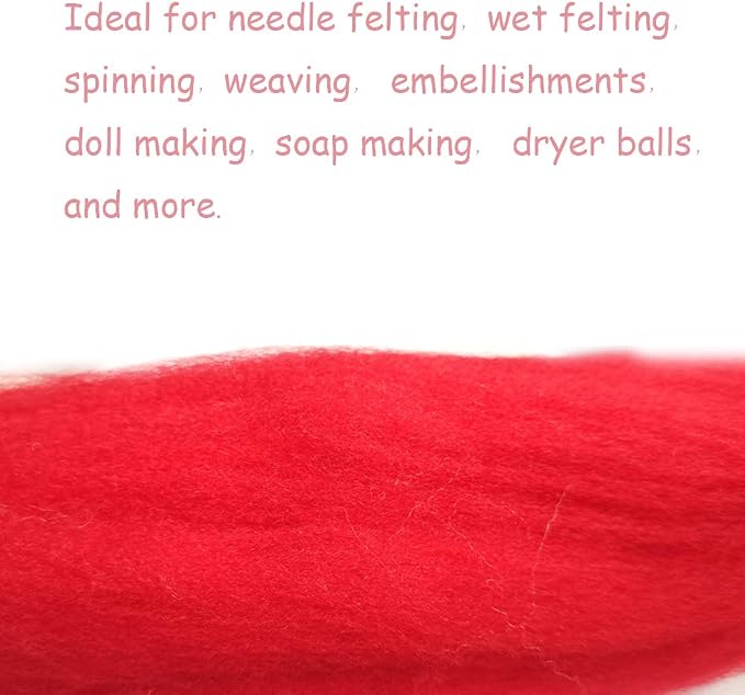 QMNNMA Wool Roving Bulk, 8.82oz Needle Felting Wool-Red | Wool Roving - Image 3