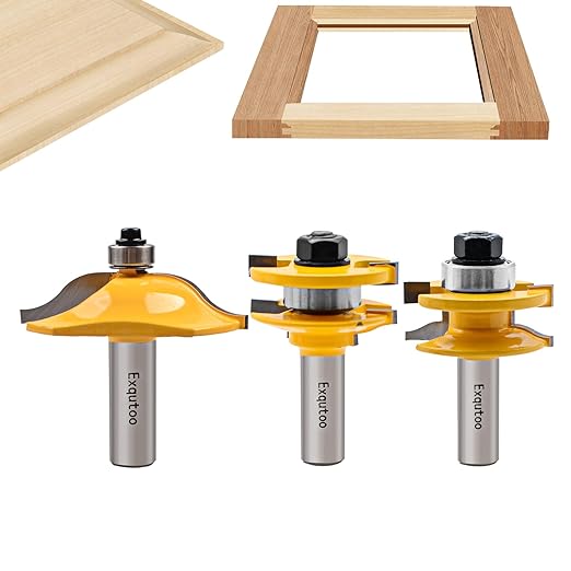 3PCS 1/2" Shank Router Bit Set, Raised Panel Cabinet Door Making Router Bits, Cemented Carbide Router Bits, Woodworking Tools Router Door & Window Bits (Tenon Joint Cutter Diameter: 1-3/4")