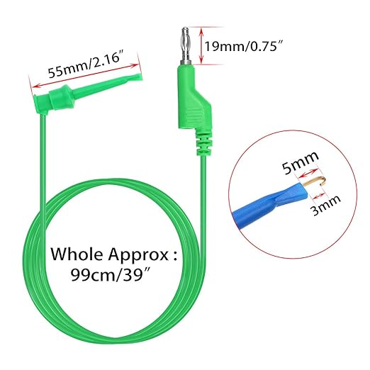 Sumnacon 39 Inch Multimeter Test Lead Set - 5 Pcs Stackable Banana Plug to Test Hook Wire Cable Kit with Protective, Flexible Wire Leads for Electrical Testing 500V/5A