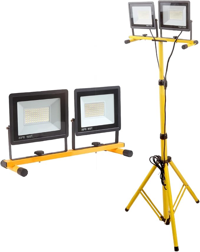 21000 Lumen Work Lights with Stand, 2 Adjustable Head LED Work Light, with Adjustable and Foldable Tripod Stand, Waterproof Lamp with Individual Switch with 6500 Kelvin Color Temperature