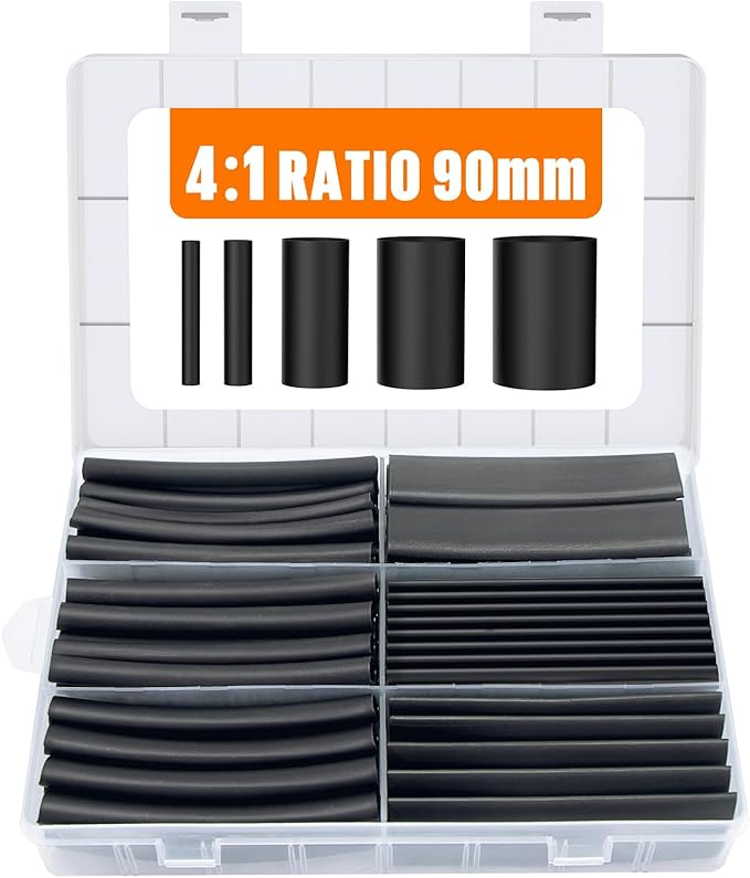 Lsnisni 3.54 Inches Heat Shrink Tubing Kit 100 Pcs, Ratio 4:1 Adhesive Lined, Dual Wall Tube - Marine Grade Waterproof, 5 Diameters, Heat-Shrink Tube, Heat Shrink Cable Sleeve - Black