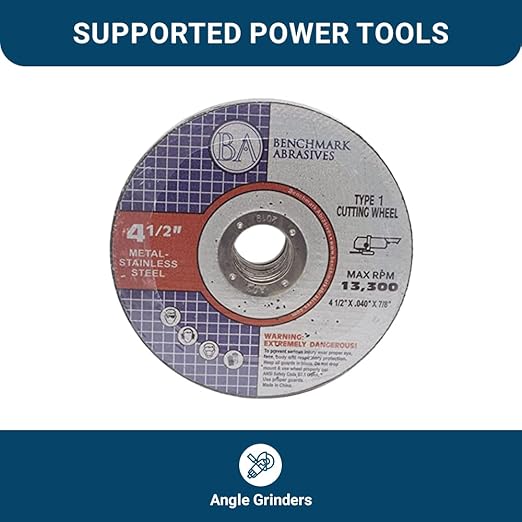 Benchmark Abrasives Grinder Cut Off Wheels 4 1/2 Inch Aluminum Oxide Thin Type 1 Angle Grinder Cutting Disc for Metal & Stainless Steel - .040" Thick 7/8" Arbor, Fast Grinder Cutting Wheel - 25 Pack