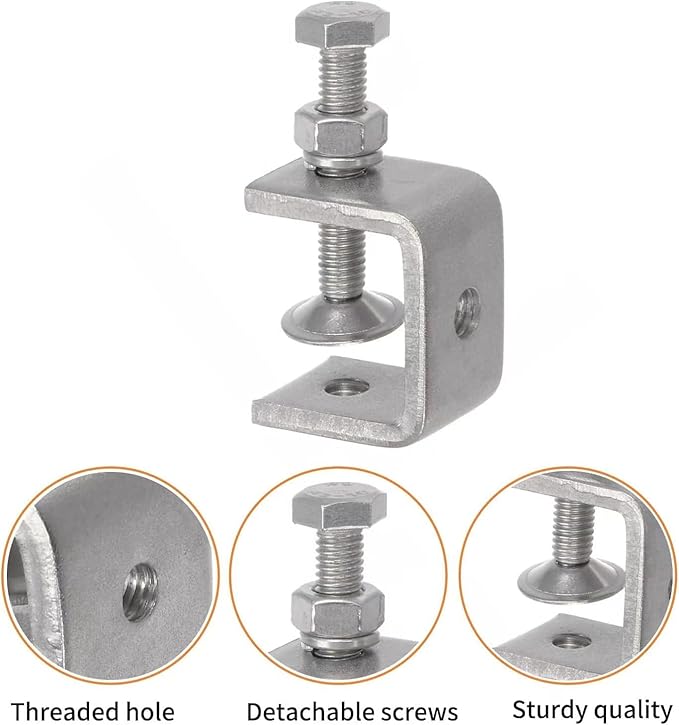 Stainless Steel C Clamps, Mini Tiger Clamp Set for Mounting, Heavy Duty Metal U Clamps, Small Desk G-Clamp with 1.18 Inch Stable Wide Jaw Opening for Metal Working Woodworking Welding Building (6pcs)