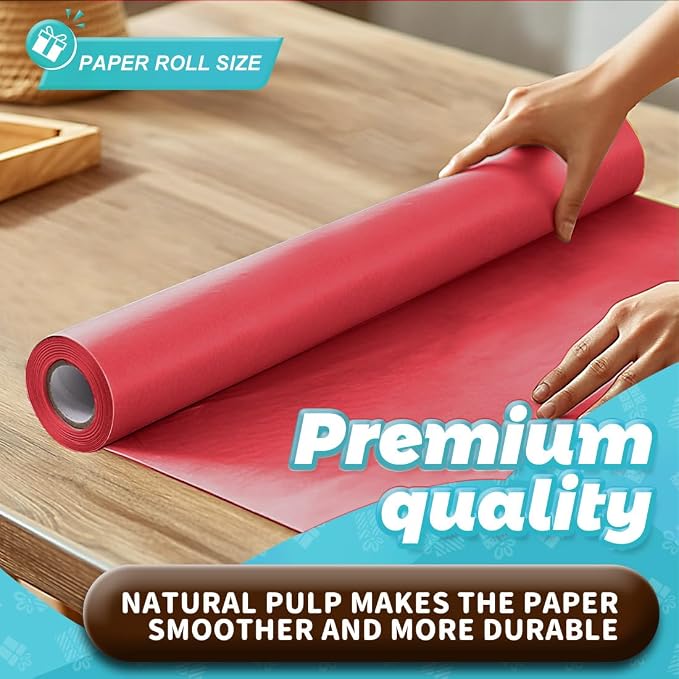 PerkHomy Red Kraft Paper Roll 17.5" x 760" - Image 3