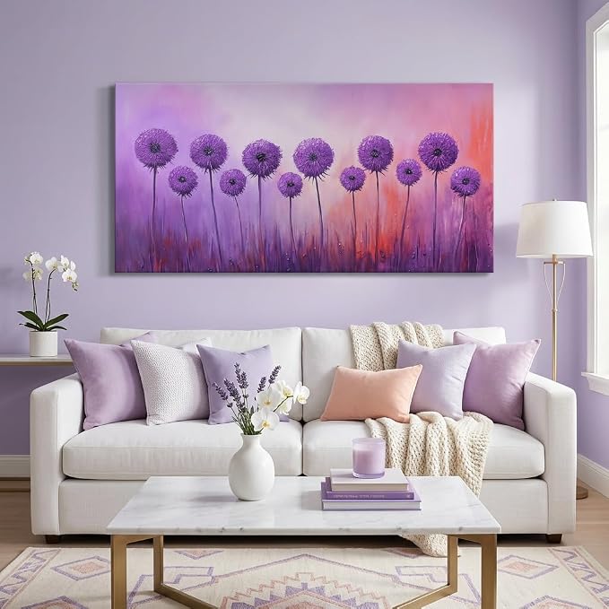 ZESTRILIA Purple Dandelion Canvas Wall Art, Vibrant Floral Oil Painting Print - Image 7