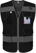 TCCFCCT Mesh High Visibility Safety Vest for Men Women 9 Pockets Hi Vis Reflective Vest for Safety, Work Vest with Reflective Strips, Meets ANSI/ISEA Standards, (Black, 5X-Large)