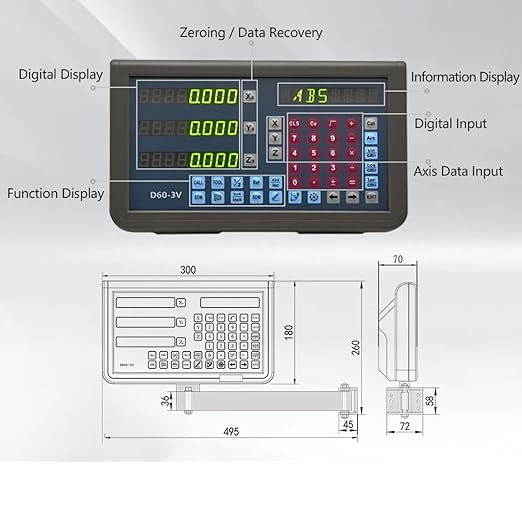 3 Axis Digital Readout DRO Display Control Magnetic Scale Encoder Kit for Milling Machine 12" x36“x16 Travel Length 5um