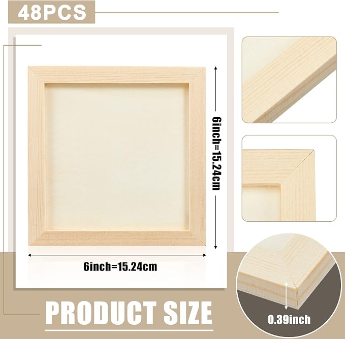 Kathfly 48 Pcs 6 x 6" Wood Panel Boards, Unfinished Wood Canvas Panels - Image 2