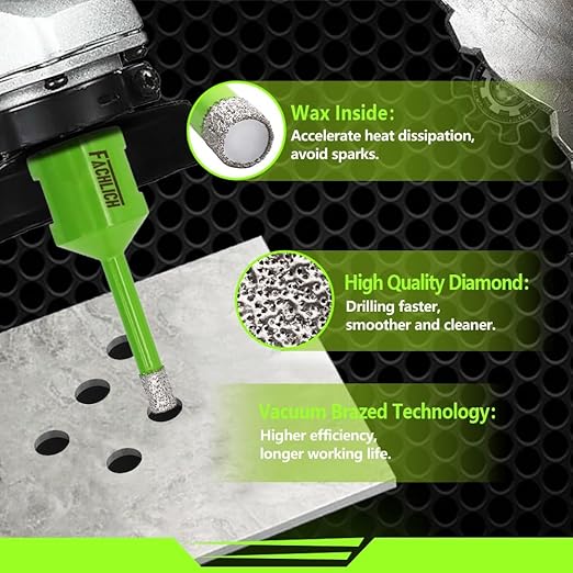 Diamond Core Drill Bits,2pcs 3/8" 10mm Ceramic Tile Drill Bits Vacuum Brazed Diamond Hole Saw for Porcelain Tile,Granite,Marble,Concrete,Masonry,Brick