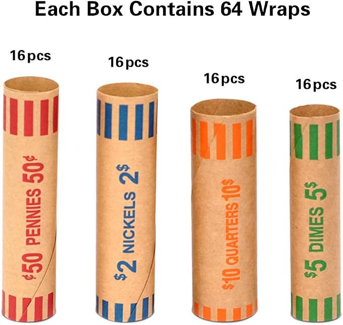 L LIKED 64 Assorted Preformed Coin Wrappers, Nickels and Dimes - Image 2