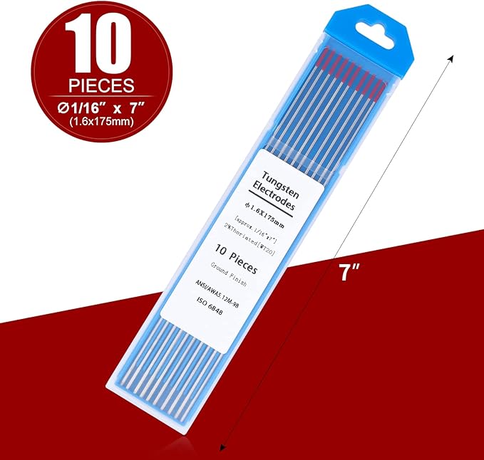 TIG Welding Tungsten Electrodes Tungsten Service 10-Pack (Red - 2% Thoriated Tungsten 1/16")