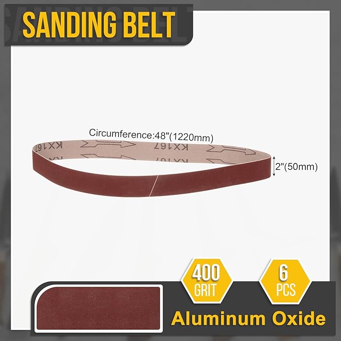 2 x 48 Inch Sanding Belt, 6 Pcs 400 Grit Knife Sharpener Belts Work Sharpening for Belt Sander Knife Carving Tools Metal Working