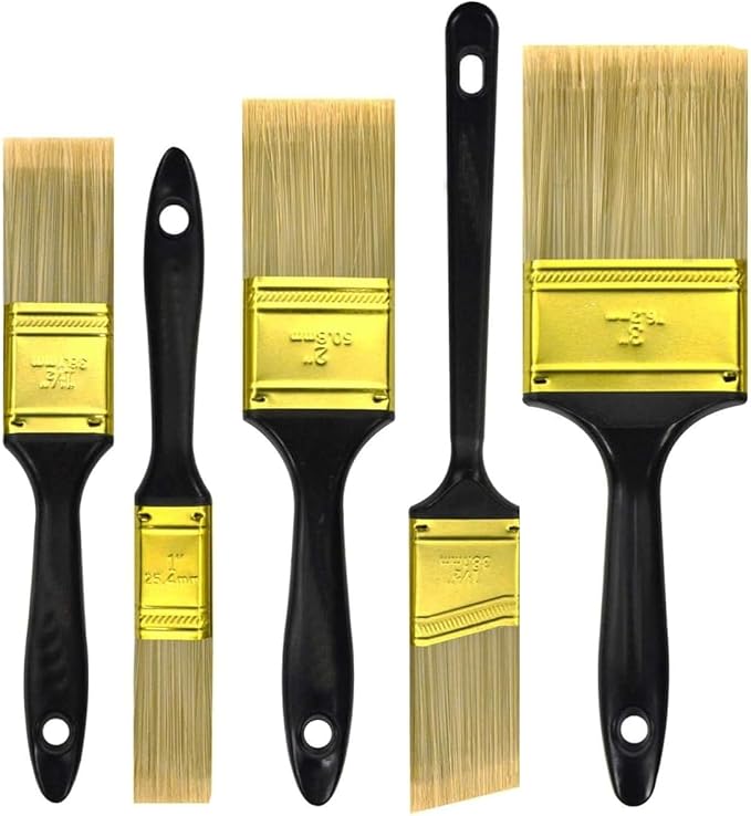Great Andrew Paint Brushes, 5 Pack 1" 1.5" 2" 3" Flat 1.5" Angled | Paint Brush by Greatandrew