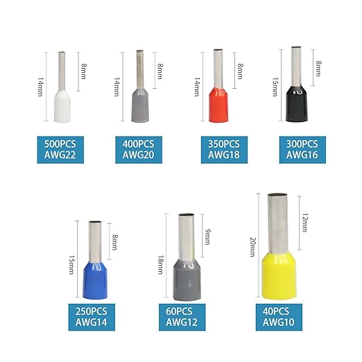 Fidioto 1900pcs Wire Ferrules Terminals Kit, AWG 22-10 Terminal Connector Wire Insulated Cord Pin Ends Terminals for Electric, Industrial, Power Control System, etc.