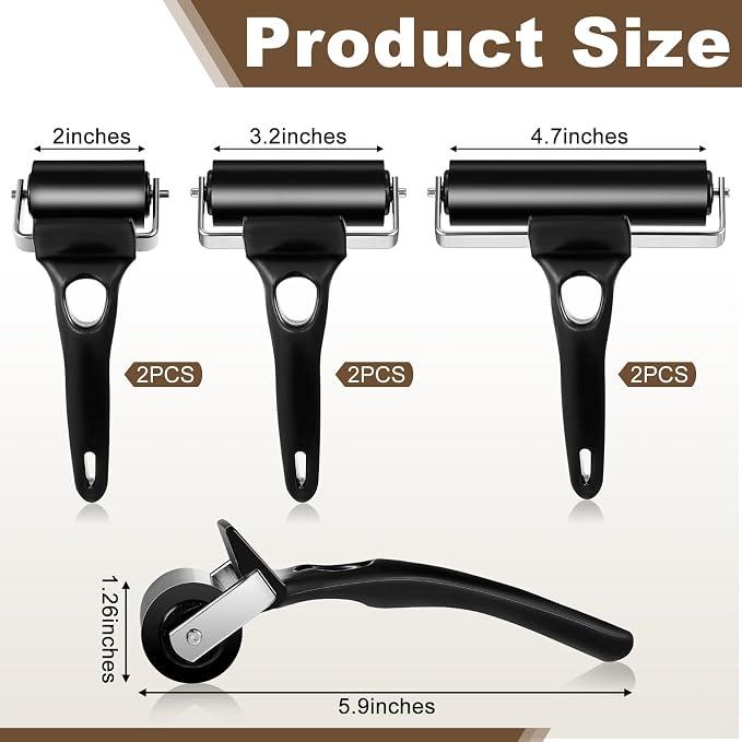 Frienda 6 Pack Rubber Brayer Rollers Set, 2 Inch, 3.2 and 4.7 Inch Hard Rubber - Image 2