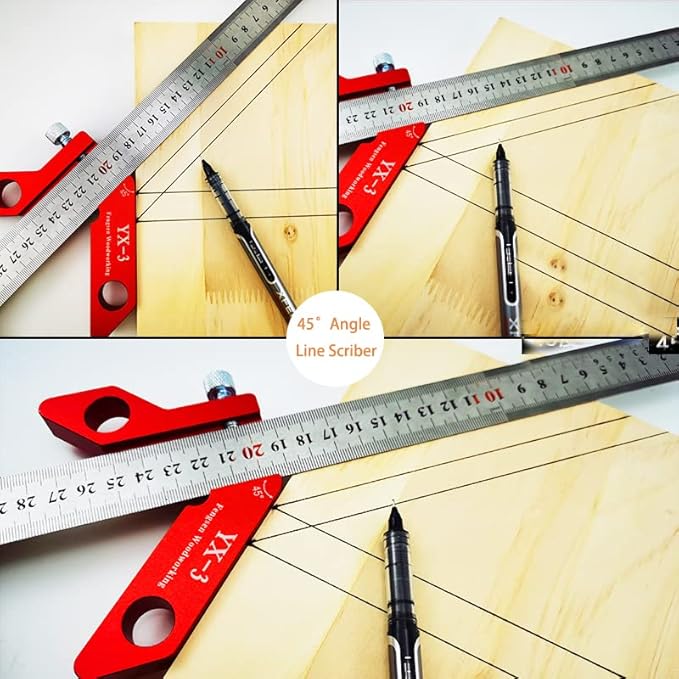 Center Finder Woodworking Square Center Scribe Circle Center Finder 45° 90° Scribe Scribing Rule Layout Gauge Magnetic Wood Measuring Scribe Tool