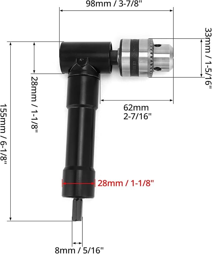 QWORK 90 Degree Right Angle Drill Attachment Adapter with 8mm Hex Compatibility for Power and Hand Drills