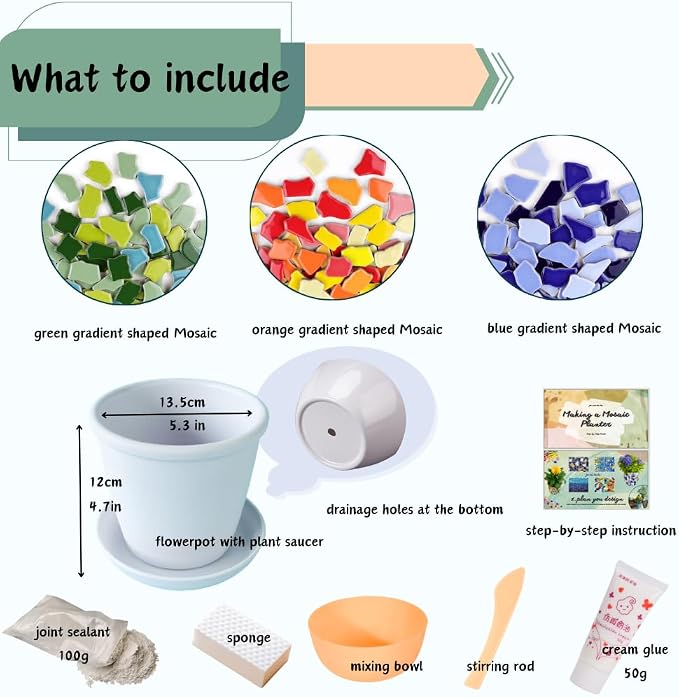 jiezaidada DIY Mosaic Planter Kit – All-in-One Ceramic Tile Craft - Image 2