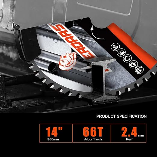 14 Inch 66-Teeth Metal Chop Saw Blade, Industrial Grade, Cermet Tipped Carbide, Dry Cut Ferrous Metal for Chop Saw, Table Saw