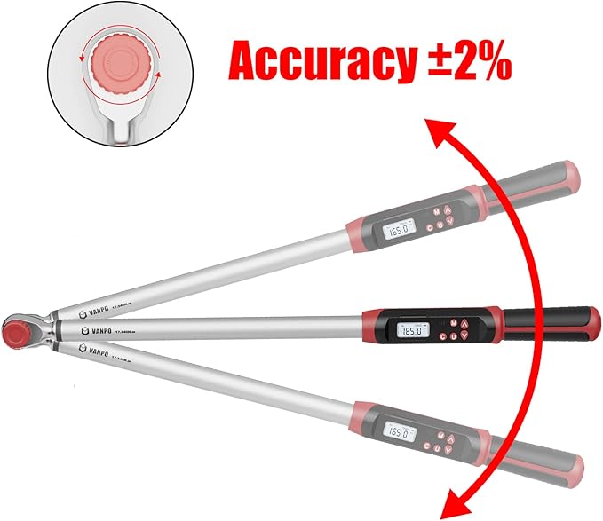 1/2-Inch Drive Digital Torque Wrench(12.5-250.8 ft-lbs./17-340Nm), Accurate to ±2%, Electronic Torque Wrench Set with Buzzer & LED Indicator for Bike Moto Car