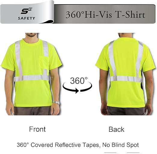 sesafety Safety Reflective Shirts, Class 2 High Visibility Shirts for Men Construction Work Mesh Short Sleeve Yellow 4XL