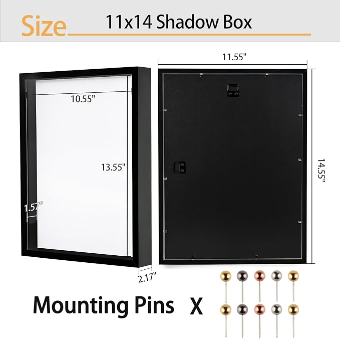 11x14 Shadow Box Frame with Linen Background & Metal Push Pins - Image 3