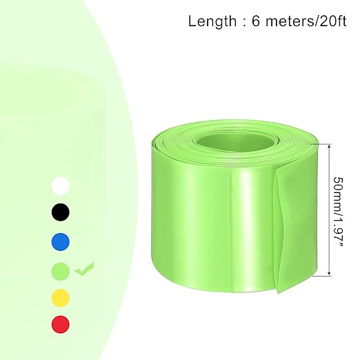 MECCANIXITY Battery Wrap PVC Heat Shrink Tubing 32mm Dia 50mm Flat 20 Feet(6meters) Light Green Good Insulation for Battery Pack
