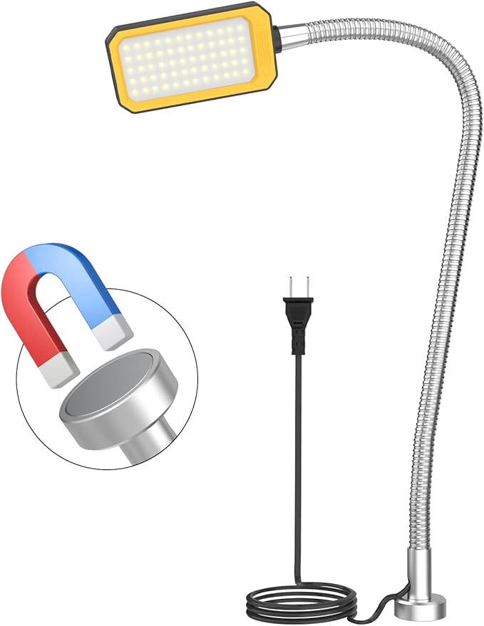 Magnetic Work Light, LED Machine Light with Flexible Gooseneck and Magnetic Base,25W 120 Volt Machine Light for Lathe,Work Bench, Sewing Machine, Workbench Industrial Lighting (25W Round Magnet)