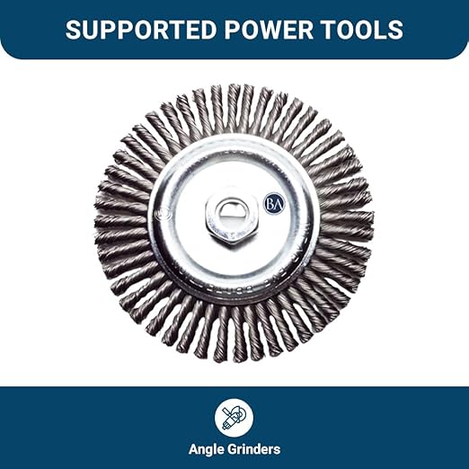 Benchmark Abrasives 6" x 1/4" Stringer Bead Wire Wheel with 5/8"-11 Thread, for Weld Cleaning, Weld Spatter Removal, Stripping, Deburring, Use with Angle Grinders - (6" x 1/4", Stainless) (Stainless)
