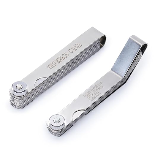 2PCS Feeler Gauges Set, Stainless Steel 32-Blade Straight and 16-Blade Offset Filler Gauge with Dual-Marked SAE & Metric Sizes, Feeler Gauges for Valves, Spark Plug Gap Tool