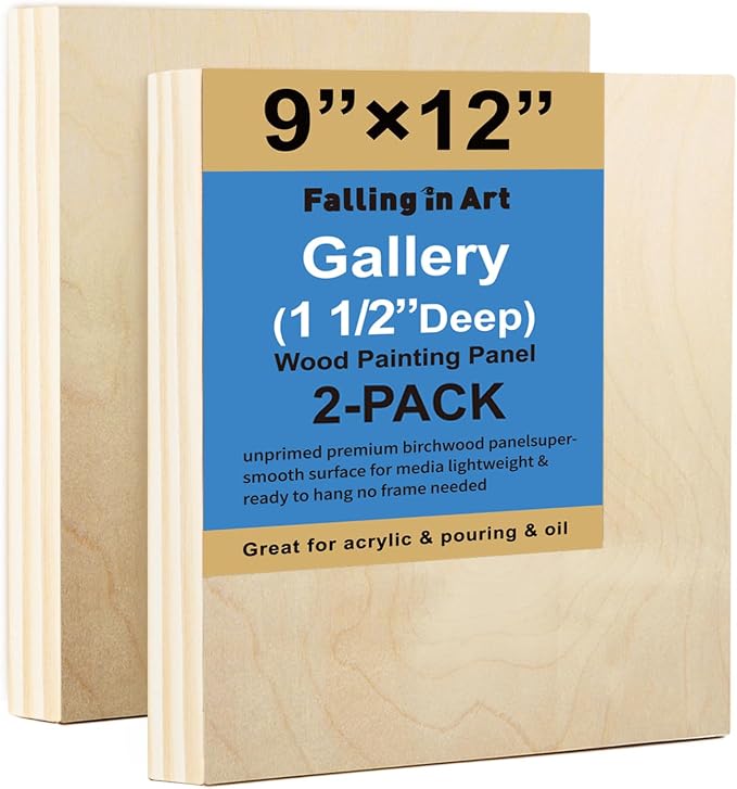 Falling in Art 2 Pack 9x12'' Unfinished Gallery Birch Wood Canvas Panels | 1 by FallinginArt
