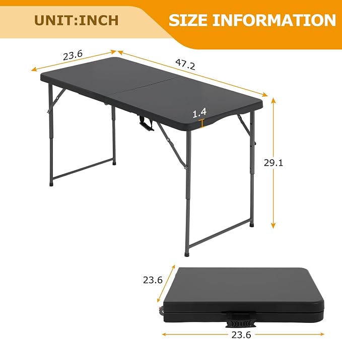 FDW 4FT Folding Table Half Portable Foldable Table Picnic Table - Image 3